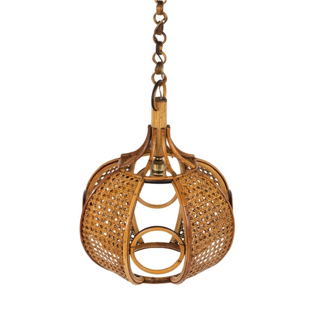 Mid-Century French Riviera Pendant Light in Rattan and Wicker, Italy, 1960s For Sale