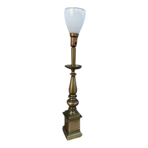 Vintage Brass Torchiere Table Lamp With Milk Glass Shade
