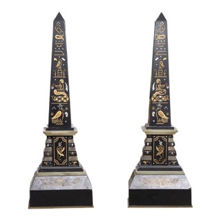 Late 19th Century Pair of Egyptian Revival Inlaid Obelisks For Sale