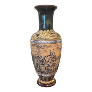 Antique Royal Doulton Lambeth Stoneware Hanna Barlow Incised Donkey Vase