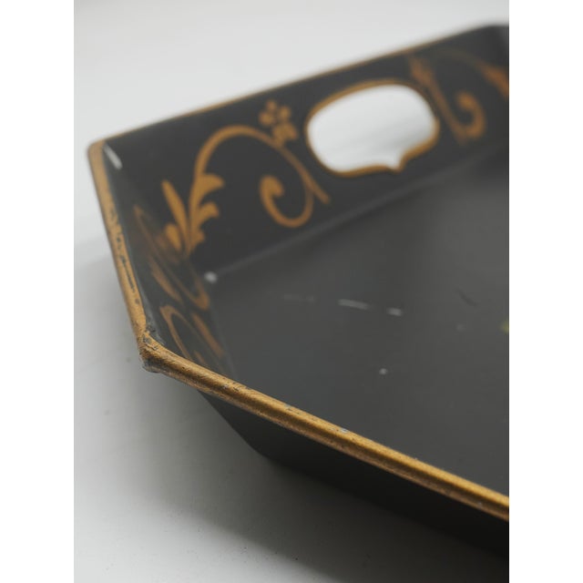 Vintage Toleware Black & Gold Serving Tray For Sale - Image 4 of 10