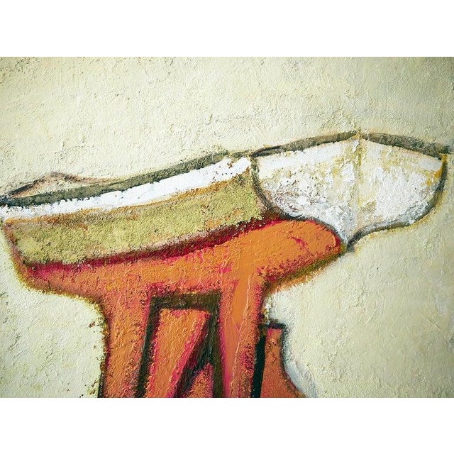 Orange 20th Century Warm-Toned Abstract Modern Village by the Ocean With Boats Landscape by David Adickes For Sale - Image 8 of 14
