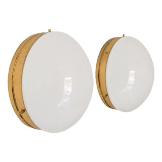 Opal Glass and Brass Wall Lamps in the style of Stilnovo, Set of 2 For Sale