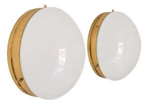 Opal Glass and Brass Wall Lamps in the style of Stilnovo, Set of 2