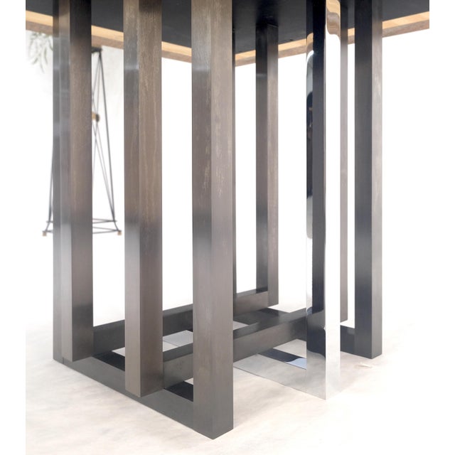 Late 20th Century 48" Square Granite Top Patinated Brass & Chrome Base Dining Conference Table For Sale - Image 5 of 15