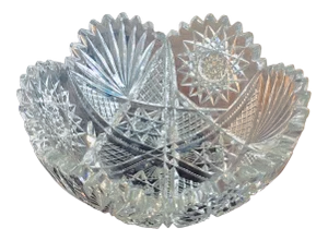 8” American Brilliant Period Cut Glass Bowl With Star Pattern