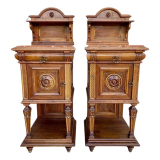 19th Century French Marble Top Bedside Tables, 1890s, Set of 2 For Sale
