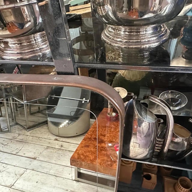 1950s Gio Ponti Style Mid-Century Modern Brass and Etched Glass Big Wall Mirror For Sale - Image 9 of 14