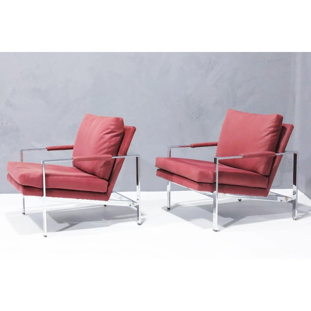 Mid 20th Century Attributed to Milo Baughman Chrome Frame Lounge Chairs in Dusty Rose Faux Suede/Leather For Sale - Image 5 of 7