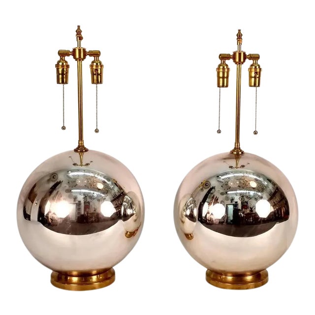Large Mercury Glass Ball Lamps - A Pair For Sale