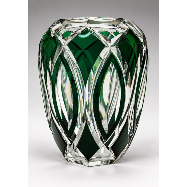 Green 1930s Val Saint Lambert Cut Crystal Vase For Sale - Image 8 of 8