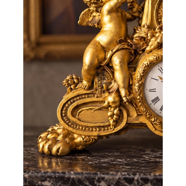 19c French Maker Louis XVI Gold Bronze Mantel Clock For Sale - Image 11 of 16