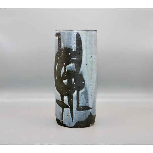 Ceramic Mid-Century Modern Blue Stoneware Vase For Sale - Image 7 of 7