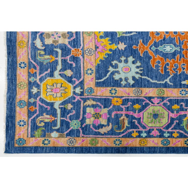 Vibrant Cobalt Blue Hand-Knotted Modern Oushak Style Area Rug With Jewel Tones For Sale - Image 10 of 12