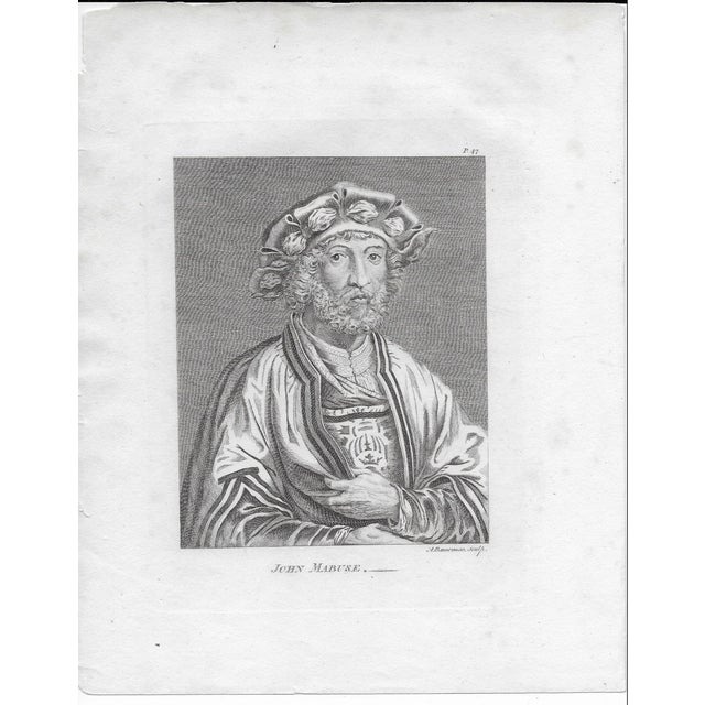 18th century engraving portrait of the Dutch / French artist John Mabuse, known as Jan Gossaert (1478-1532). Engraved by...