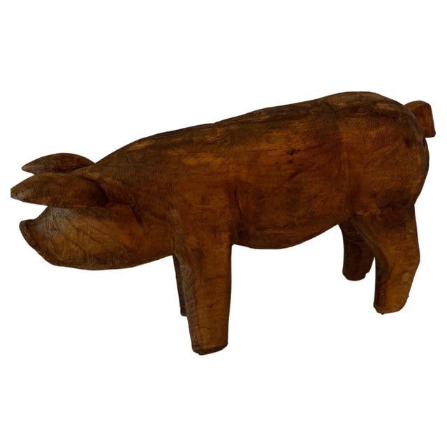Early 20th Century Early 20th Century Hand Carved Folk Art Standing Pig For Sale - Image 5 of 12