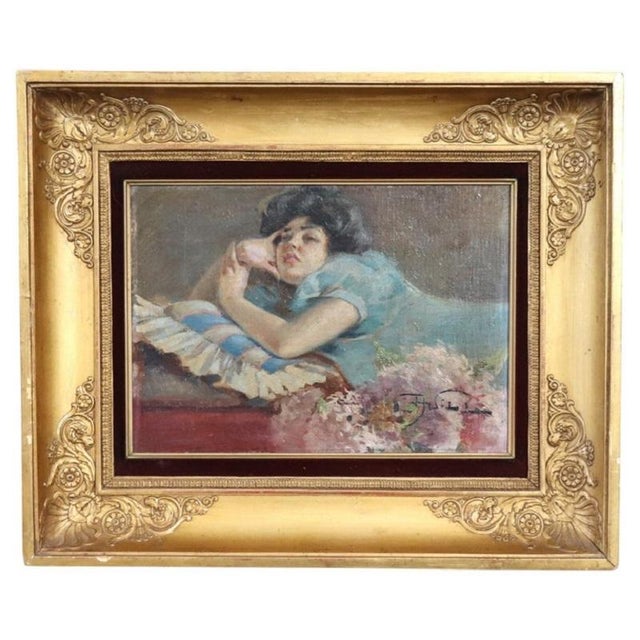 A. Villa, Girl Lying Down, Oil Painting on Board, Late 19th Century, Framed For Sale - Image 16 of 16