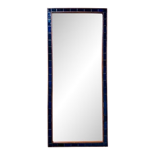 Vintage Danish Teak & Lapis Blue Tile Wall Mirror C 1960s For Sale