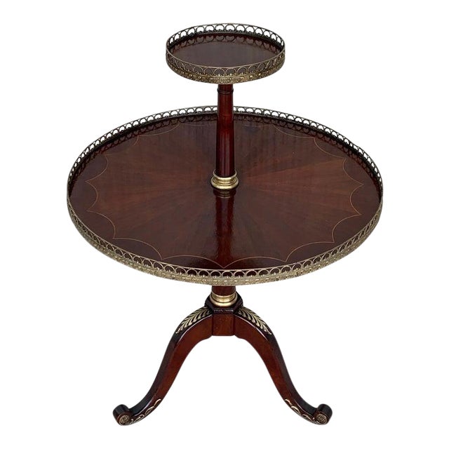Louis XVI Style Two-Tier Mahogany Bouillotte Round Table in Style of Jansen For Sale