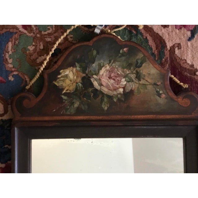 Vintage Hand-Painted Floral Mirror With Scalloped Crest | Romantic Cottage Wall Mirror | French Country Style For Sale - Image 4 of 6
