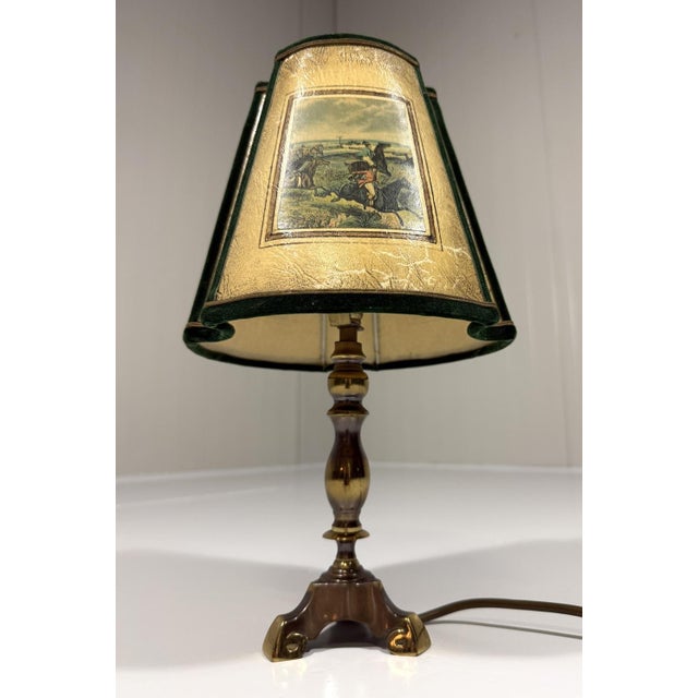 Vintage Hunting Scene Table Lamp in Brass, 1950s For Sale - Image 13 of 18