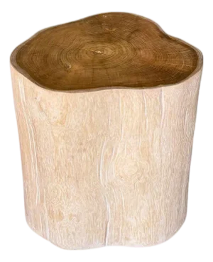 Tree Trunk Side Table Solid Teak Wood Bleached Finish Modern Organic
