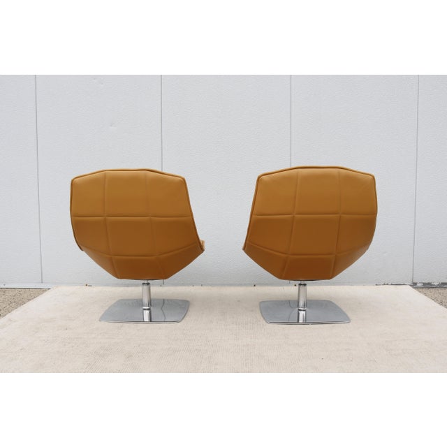 Modern Contemporary Knoll Jehs+Laub Swivel Lounge Chairs in Tan Leather - A Pair For Sale - Image 11 of 18