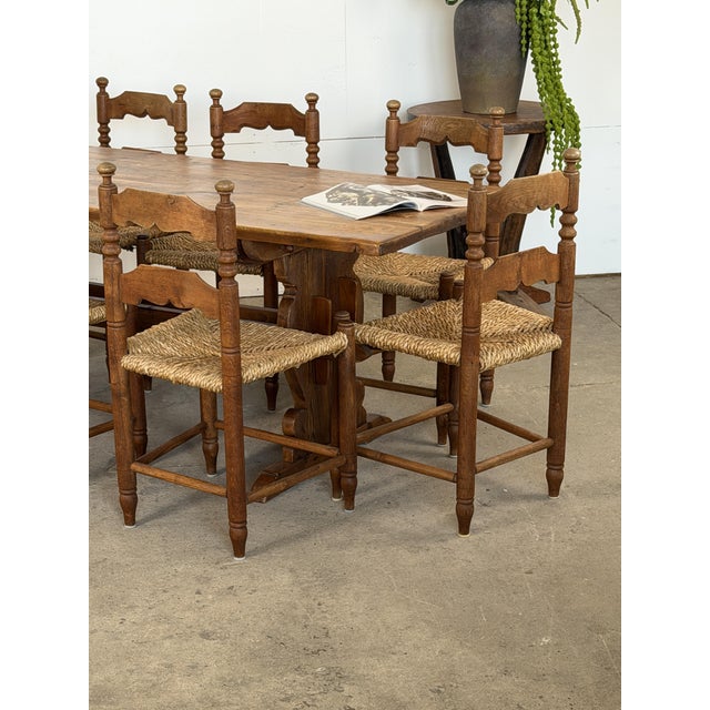Mid-Century Scandinavian Modern Rustic Pine Trestle Dining Table, 1940s For Sale - Image 6 of 11
