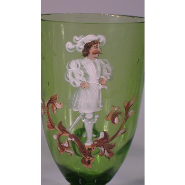Tea Glass Cups Karl Moser Style Hand Panted Enamel Renaissance Guardsmen Green - Set of 4 For Sale - Image 12 of 17
