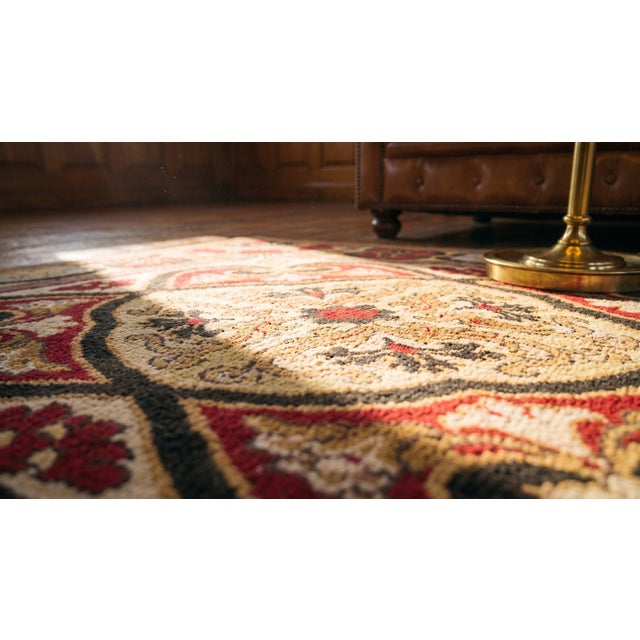 Splendid White Ivory and Red Wine Color With Unique Geometric Design Antique Needlepoint Rug For Sale - Image 9 of 10