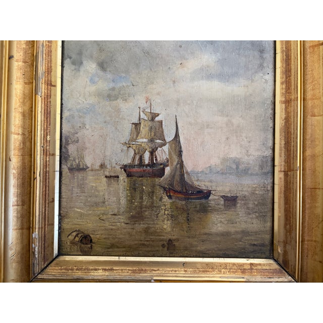 Late 19th Century Maritime Seascape Oil on Board in Original Giltwood Frame For Sale - Image 9 of 11