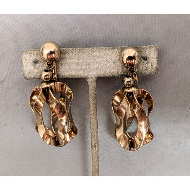 Metal Vintage 1955 Signed Napier Book Piece Goldtone "Garland" Drop Clip Earrings-2 Pieces For Sale - Image 7 of 9