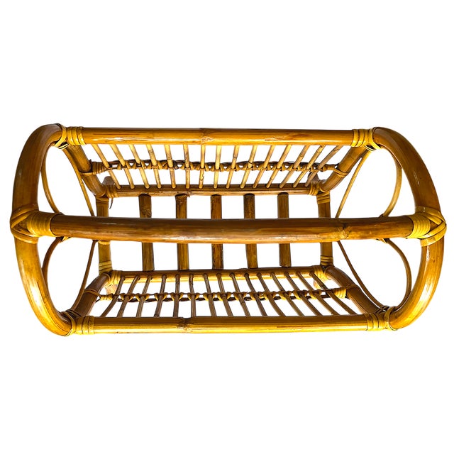 1970s Large Mid-Century Bamboo Bentwood Rattan and Leather Magazine Rack For Sale In Jacksonville, FL - Image 6 of 9
