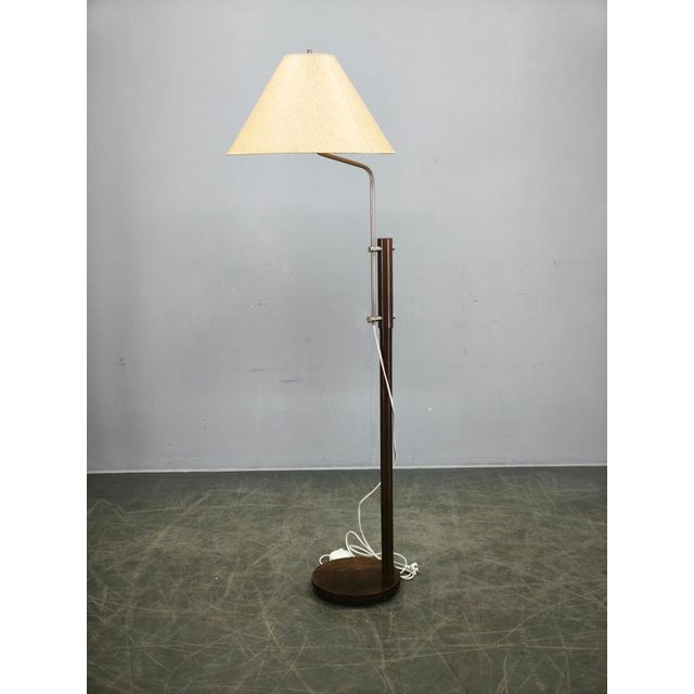 Vintage German Adjustable Oak and Metal Floor Lamp with Handmade Paper Shade, 1970s For Sale - Image 15 of 16