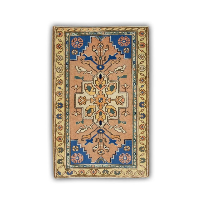 1960s Pink & Blue Turkish Vintage Anatolian Rug 2'6" X 3'10" For Sale In Houston - Image 6 of 6