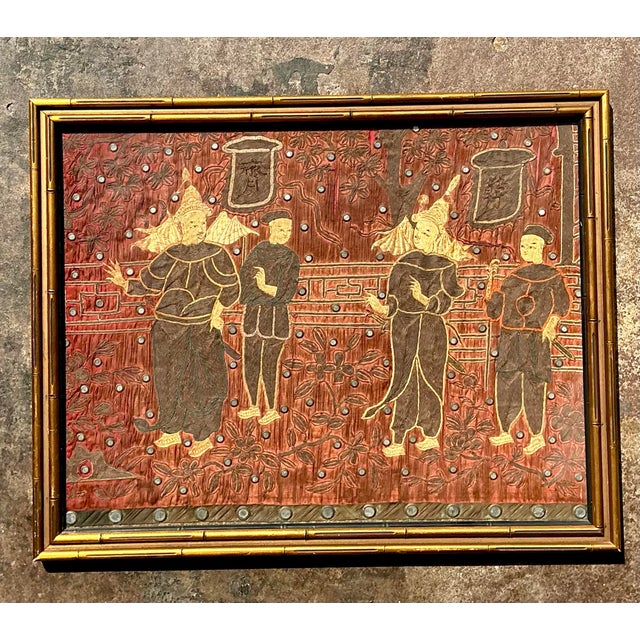 Vintage Asian Original Embroidered Silk Figurative For Sale - Image 9 of 12