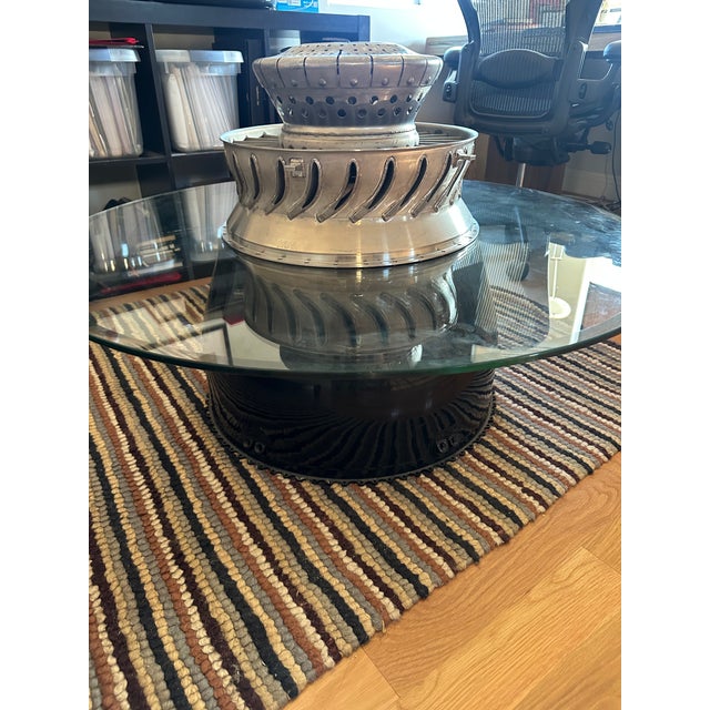 Industrial Jet Engine/Turbine Coffee Table W/Round Glass For Sale - Image 3 of 8