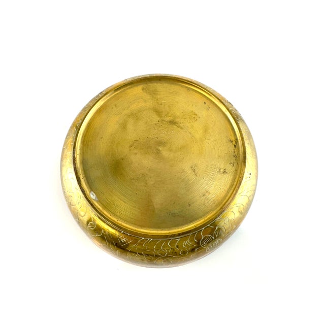 Brass Mid-Century Hand-Etched Brass Ashtray With Floral Motif For Sale - Image 8 of 9