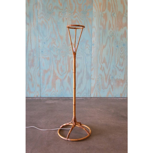 Vintage Swedish Boho Modern Rattan Floor Lamp Cane Linen For Sale - Image 9 of 10