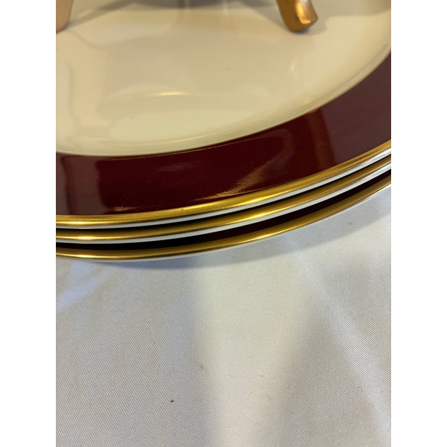 Vintage Pickard Ensemble Burgundy Gold-Trim Dinner Plates, Set of 4 For Sale - Image 10 of 12