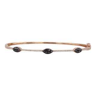 0.36ctw Black White Diamond Bangle Bracelet 14k Rose Gold 6.5" Stackable For Sale
