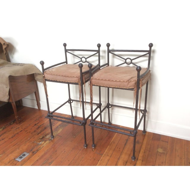 Western Themed Patinated Bar Stools A Pair Chairish