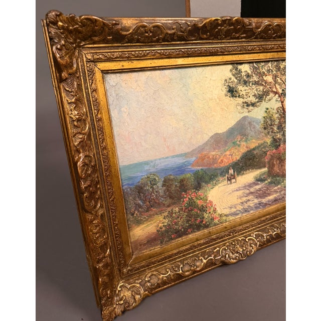 Abstract Antique Landscape Painting Signed Sea Dushesye, Pathway by the Water With Horse and Carriage For Sale - Image 3 of 7