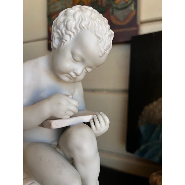 Early 20th Century Italian Porcelain Bisque Figure of a Putto Writing After Canova For Sale - Image 11 of 14