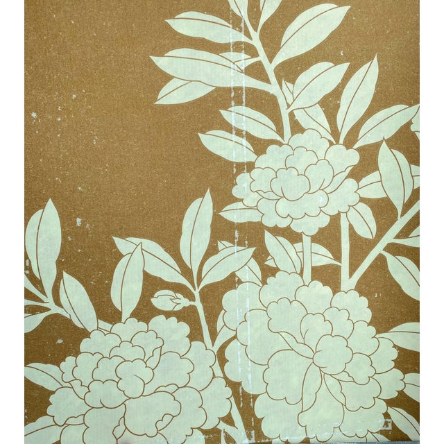 W36"* H96" *4ps, Caramel-Toned Neo-Chinese Floral & Bird Four-Panel Decorative Wallpaper, Chinoiserie Wallpaper For Sale - Image 4 of 12