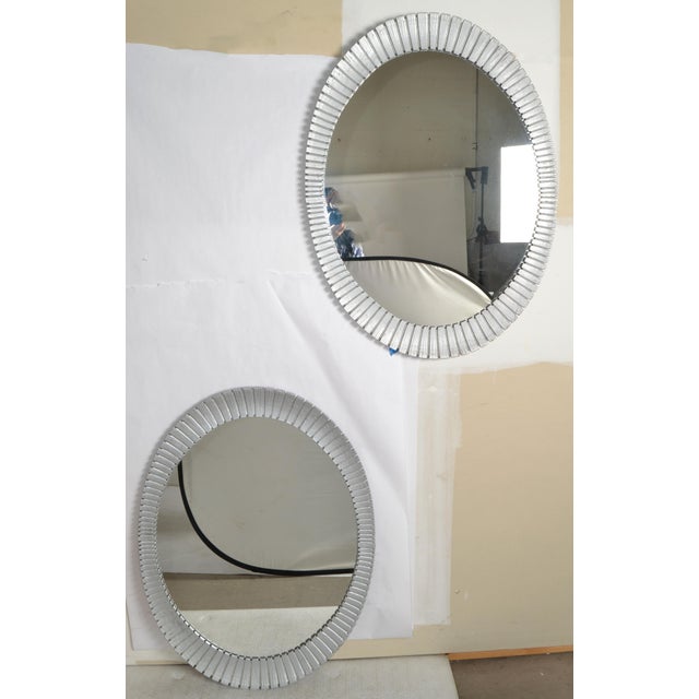 Glass 1980 Pair Decorative Oval Fluted Silver Sunburst Wall Mirrors Mid-Century Modern For Sale - Image 7 of 13