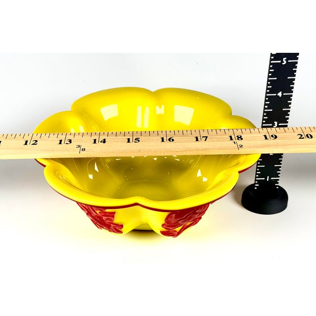 Chinese Imperial Yellow Peking Glass Lobed Bowl With Ruby Red Floral Overlay For Sale - Image 4 of 8