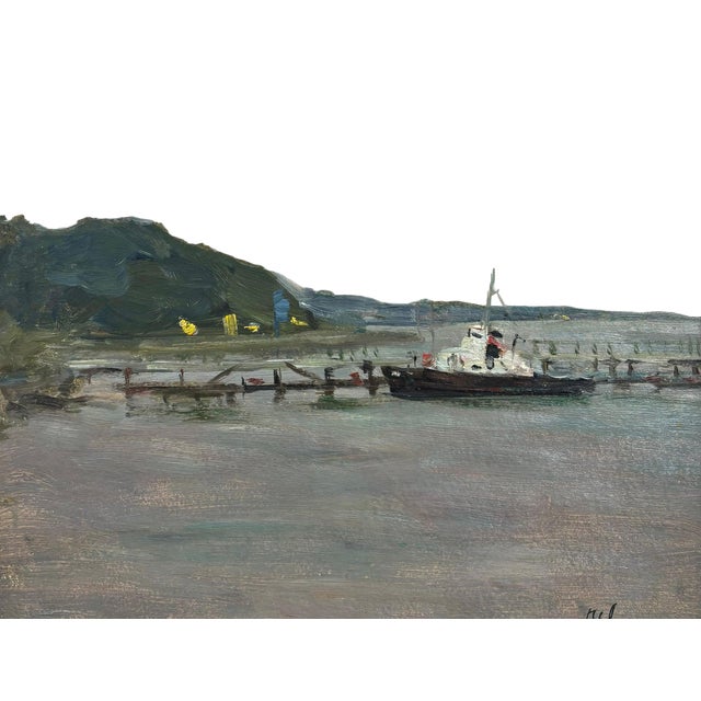 Boris Mikhailovich Lavrenko, Sunset on Boarding, Oil on Cardboard, 1980s For Sale