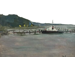 Boris Mikhailovich Lavrenko, Sunset on Boarding, Oil on Cardboard, 1980s