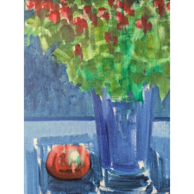 Mid-Century Modern 'Floral by Blue' Vintage Original Swedish Still Life Oil Painting, Framed For Sale - Image 10 of 11